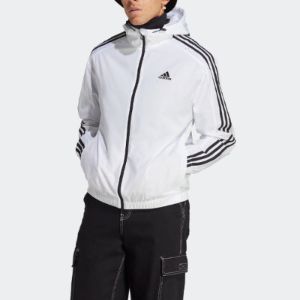 Adidas Essentials 3-Stripes Woven Windbreaker 'White Black' IB0386 sold by KicksCrew