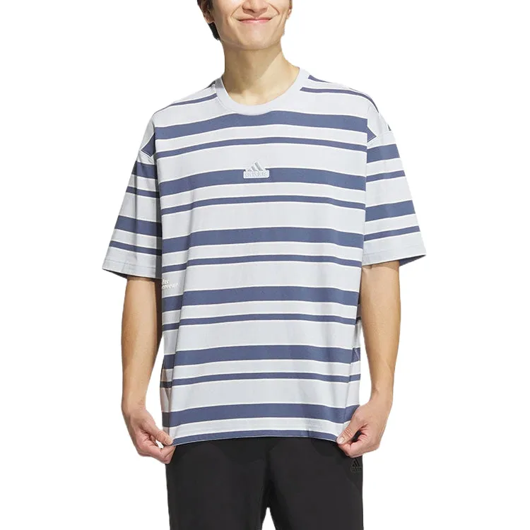 adidas Logo Stripe T-shirt Asia Sizing 'Grey Navy' IT3929 sold by KicksCrew product image thumbnail 3