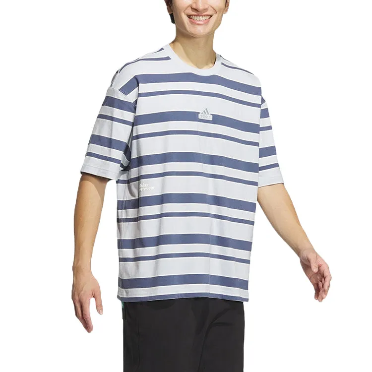 adidas Logo Stripe T-shirt Asia Sizing 'Grey Navy' IT3929 sold by KicksCrew product image thumbnail 2