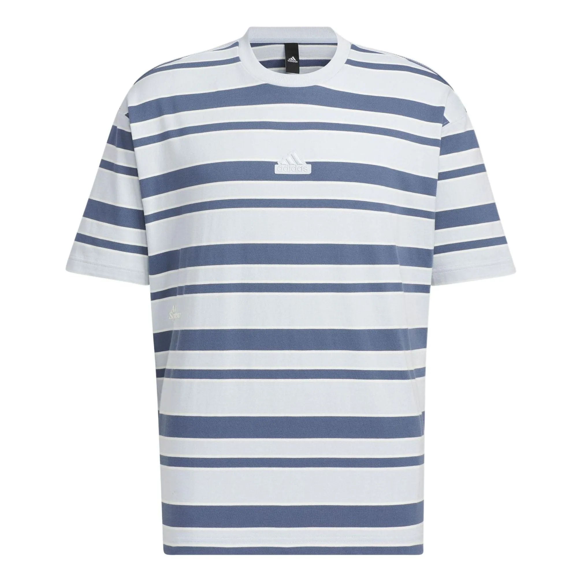 adidas Logo Stripe T-shirt Asia Sizing 'Grey Navy' IT3929 sold by KicksCrew