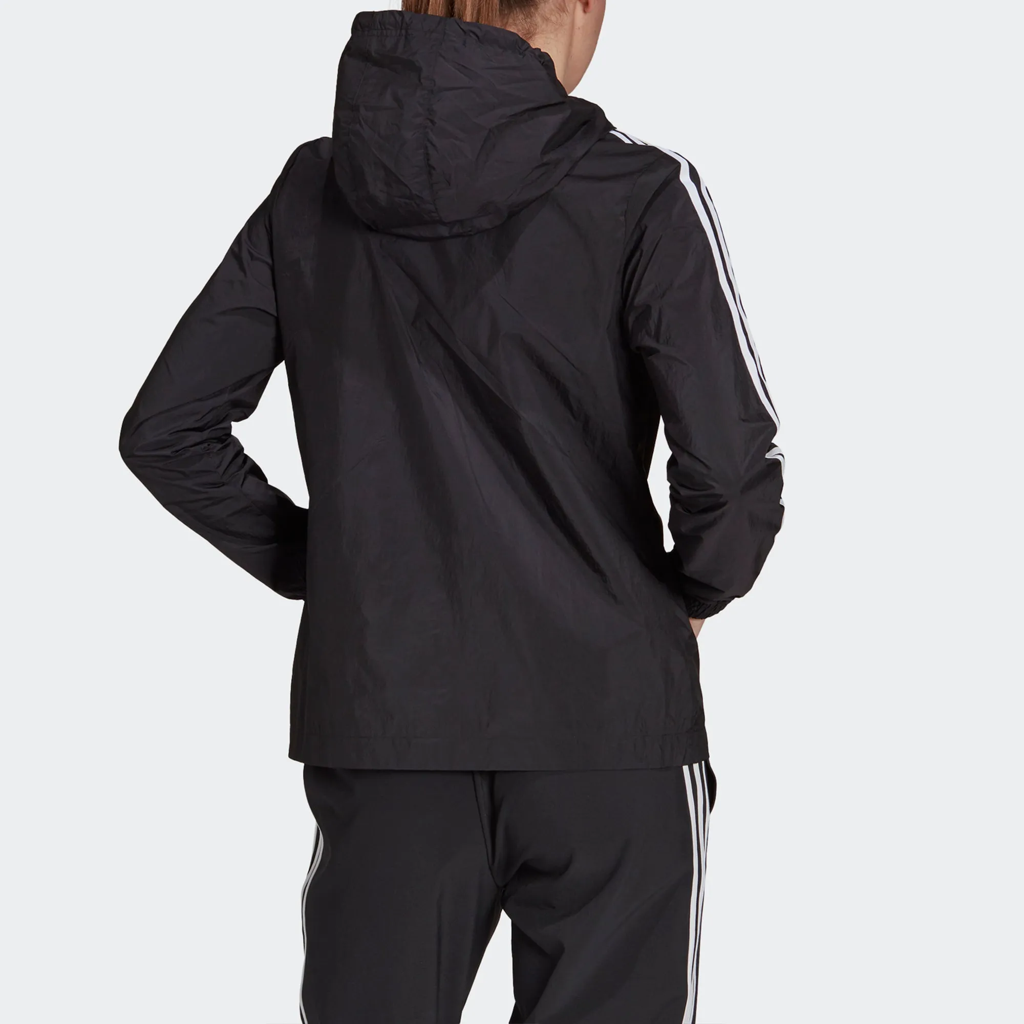 (WMNS) adidas 3-Stripes Hooded Windbreaker Jacket 'Black White' GR9602 sold by KicksCrew product image thumbnail 3