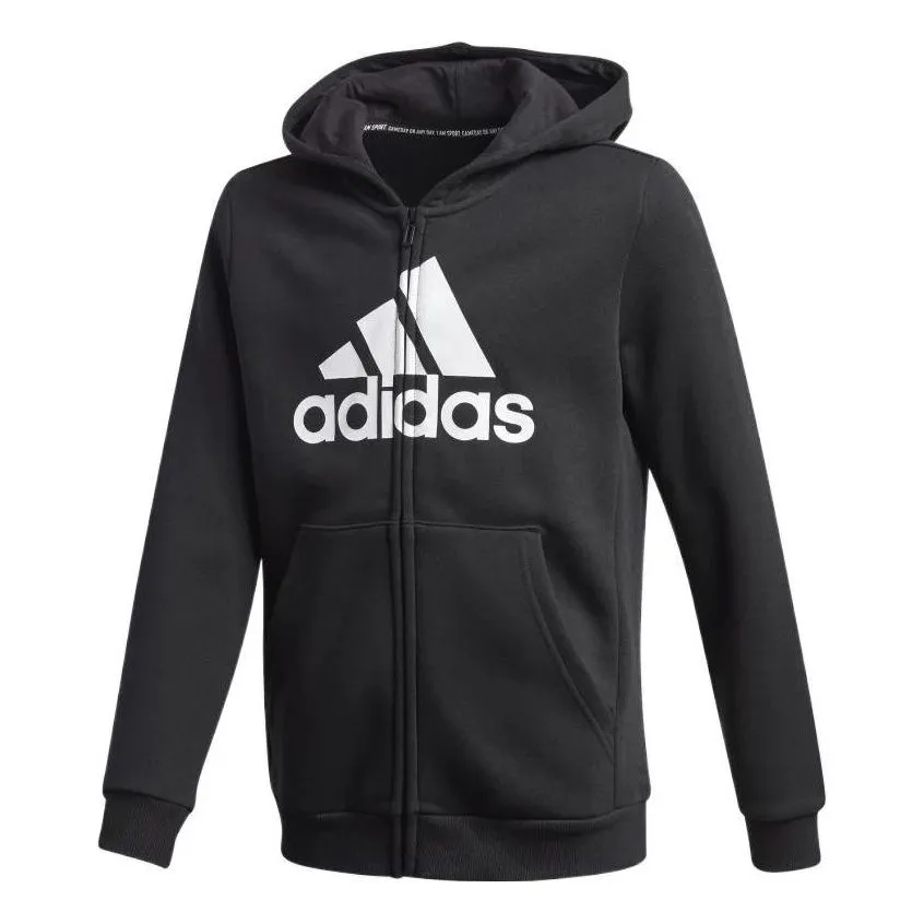 (GS) adidas Must Haves Fleece Full-Zip Hoodie 'Black White' GE0644 sold by KicksCrew