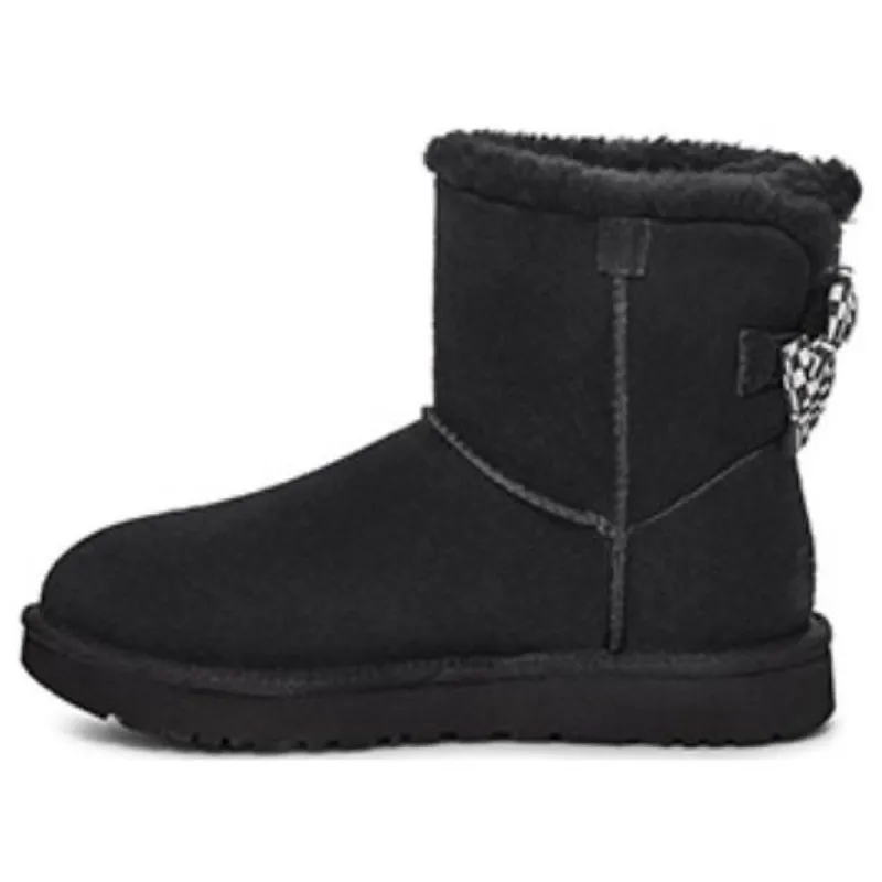 (WMNS) UGG Checkered Bow Short Snow Boots 'Black' 1138132-BLK sold by KicksCrew
