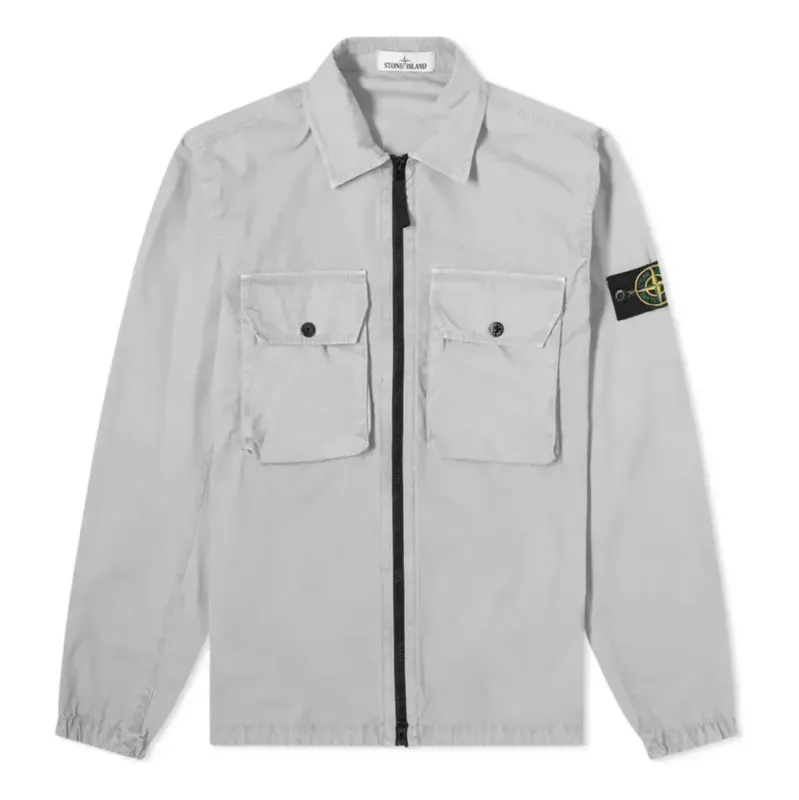 STONE ISLAND 2 Pocket Brushed Cotton Shirt Jacket 'Light Grey' 7515113WN-V0161 sold by KicksCrew