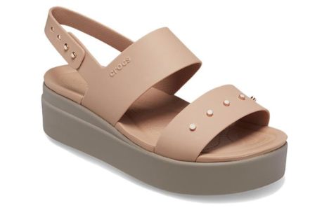 (WMNS) Crocs Brooklyn Studded Low Wedge 'Cork Mushroom' 209254-2DH sold by KicksCrew