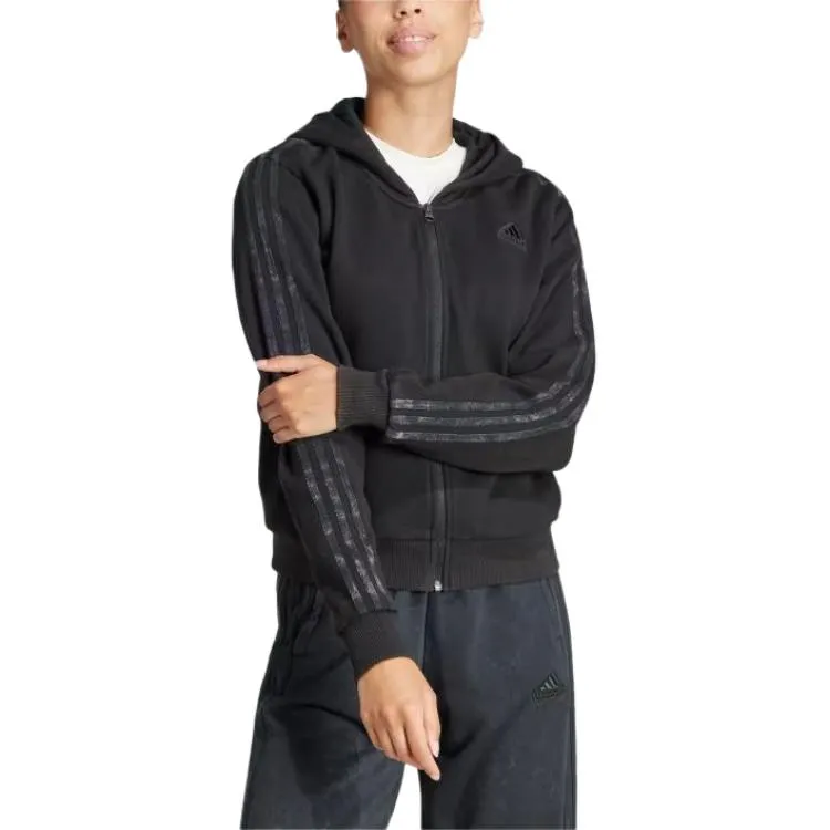 (WMNS) adidas ALL SZN French Terry 3-Stripes Garment Wash Full-Zip Hoodie 'Black' IQ3685 sold by KicksCrew product image thumbnail 2