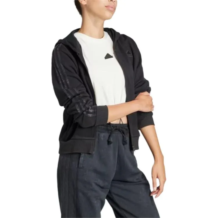 (WMNS) adidas ALL SZN French Terry 3-Stripes Garment Wash Full-Zip Hoodie 'Black' IQ3685 sold by KicksCrew product image thumbnail 3