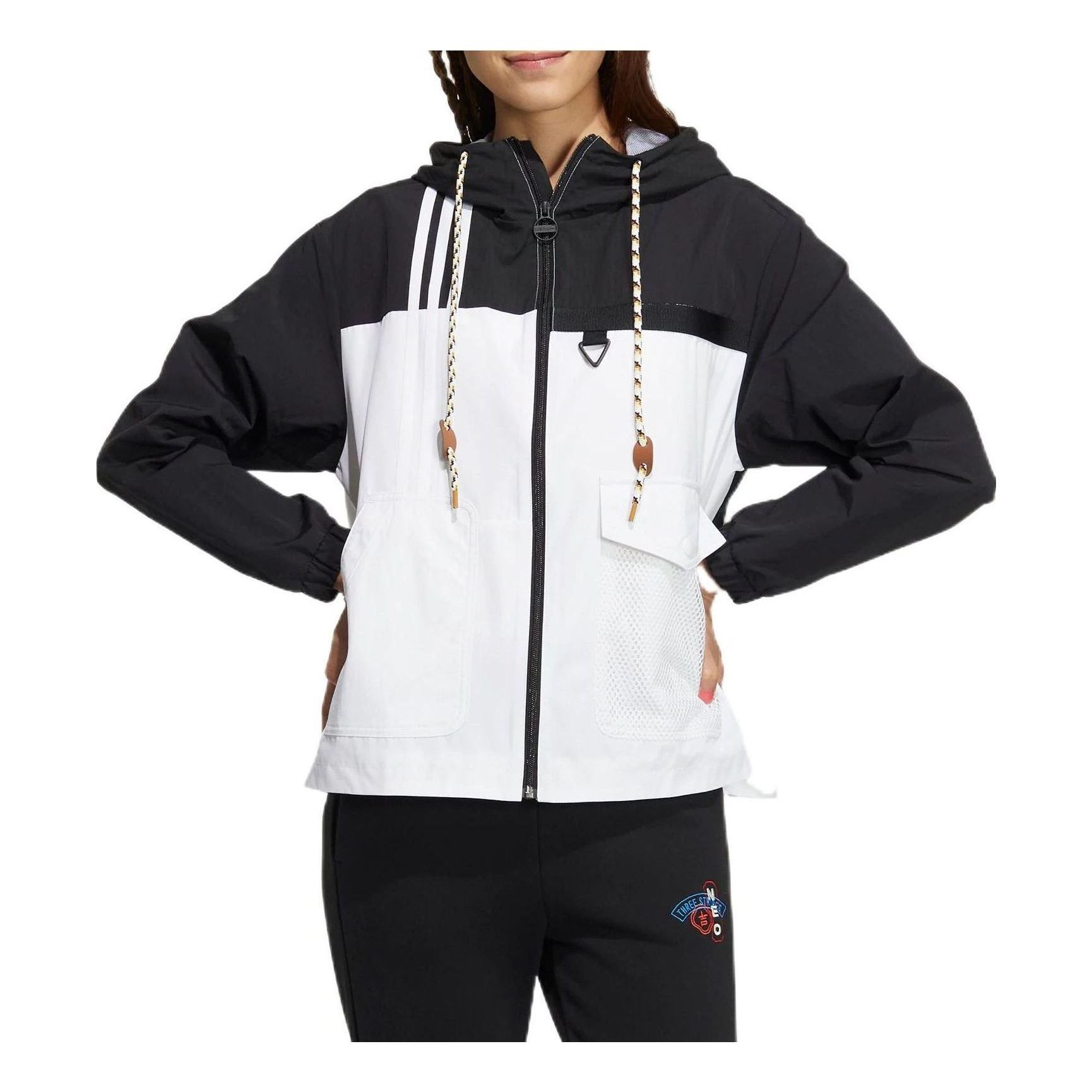 (WMNS) Adidas Neo Util Windbreaker Jackets 'Black White' HN2321 sold by KicksCrew