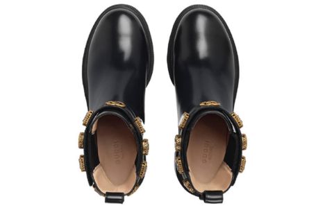 (WMNS) Gucci Ankle Boot With Belt 'Black Leather' 550036-DKS00-1000 sold by KicksCrew