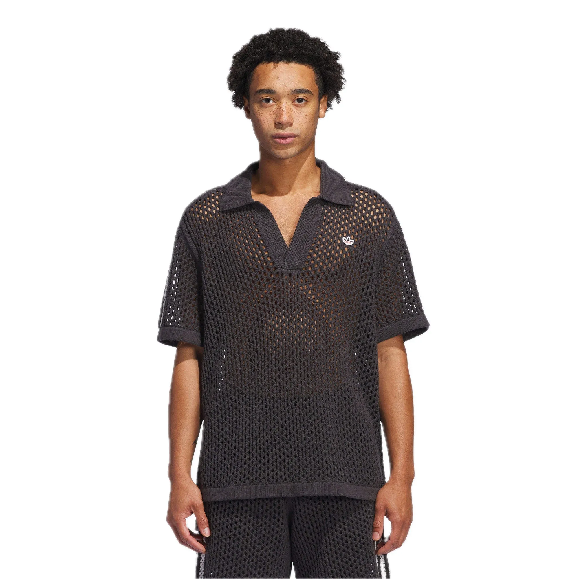 adidas x CLOT FW24 Crochet Polo Shirt Asia Sizing 'Carbon' JE9593 sold by KicksCrew product image thumbnail 3