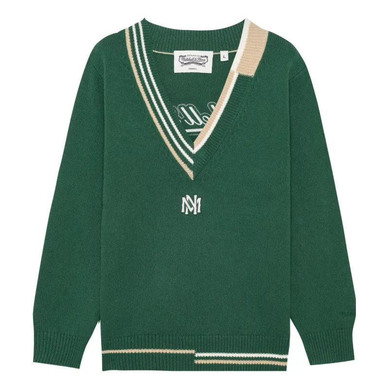 Mitchell & Ness Branded Contrasting V-Neck Sweater 'Green' MNHLAWTOKJ011-GRN sold by KicksCrew