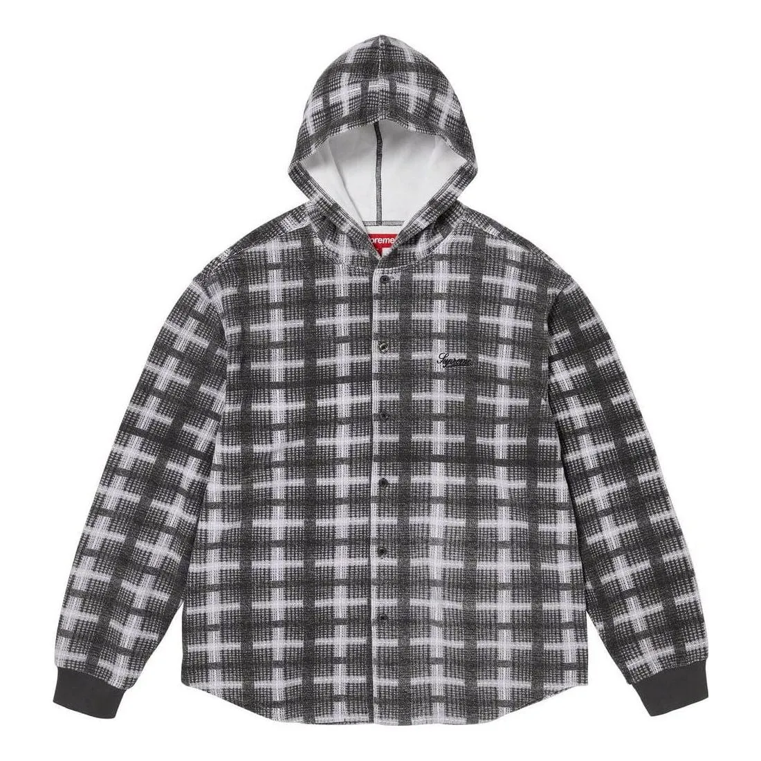 Supreme FW23 Week14 Hooded Plaid Knit Shirt Jacket 'Black' SUP-FW23-224 sold by KicksCrew