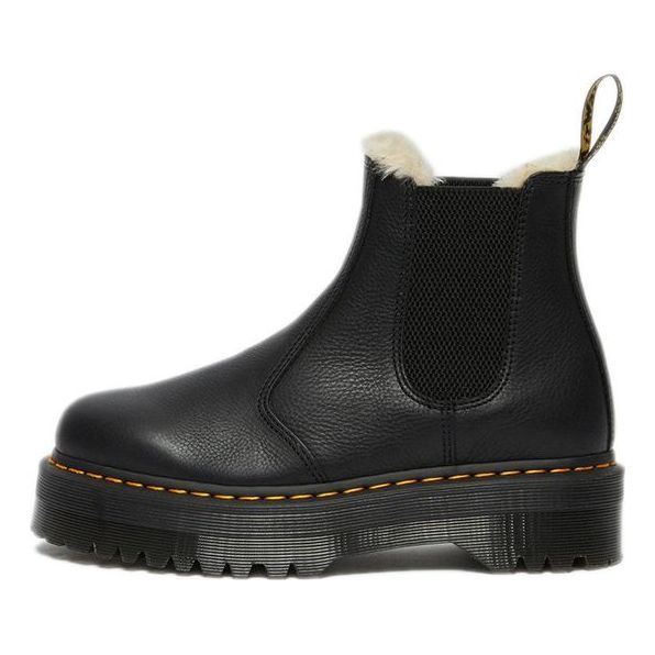 (WMNS) Dr. Martens 2976 Faux Fur Lined Platform Chelsea Boots 'Black' 25635001 sold by KicksCrew