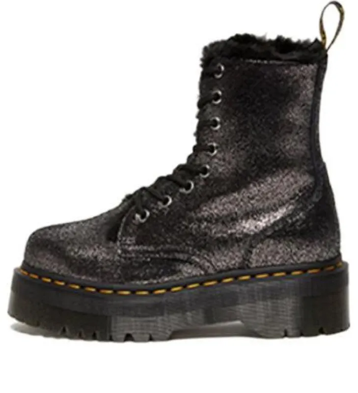 (WMNS) Dr. Martens Jadon Faux Fur-Lined Metallic Leather Platform Boots 'Black' 27955012 sold by KicksCrew