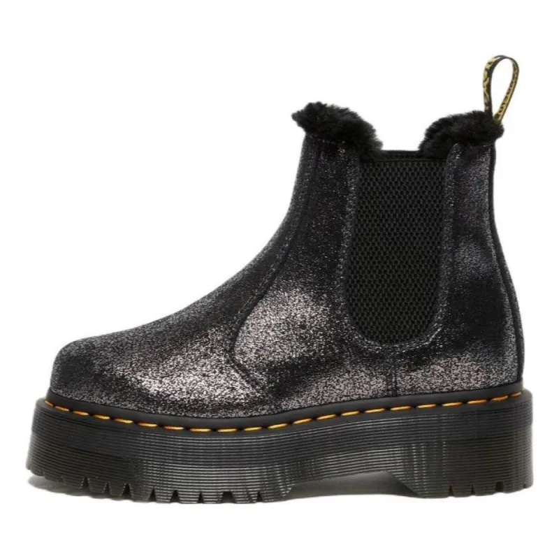 (WMNS) Dr. Martens 2976 Faux Fur-Lined Metallic Platform Chelsea Boots 'Black' 27956012 sold by KicksCrew