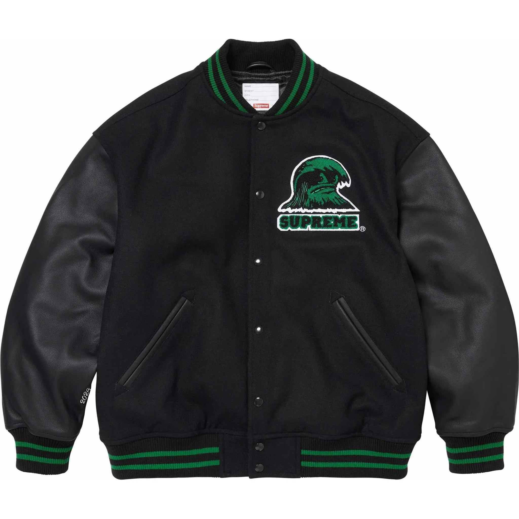 Supreme Wave Varsity Jacket 'Black Green' SUP-SS24-180 sold by KicksCrew