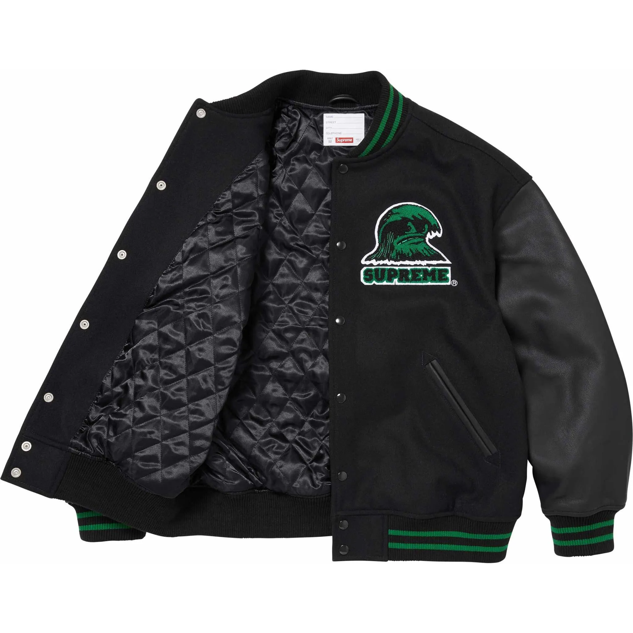 Supreme Wave Varsity Jacket 'Black Green' SUP-SS24-180 sold by KicksCrew product image thumbnail 3