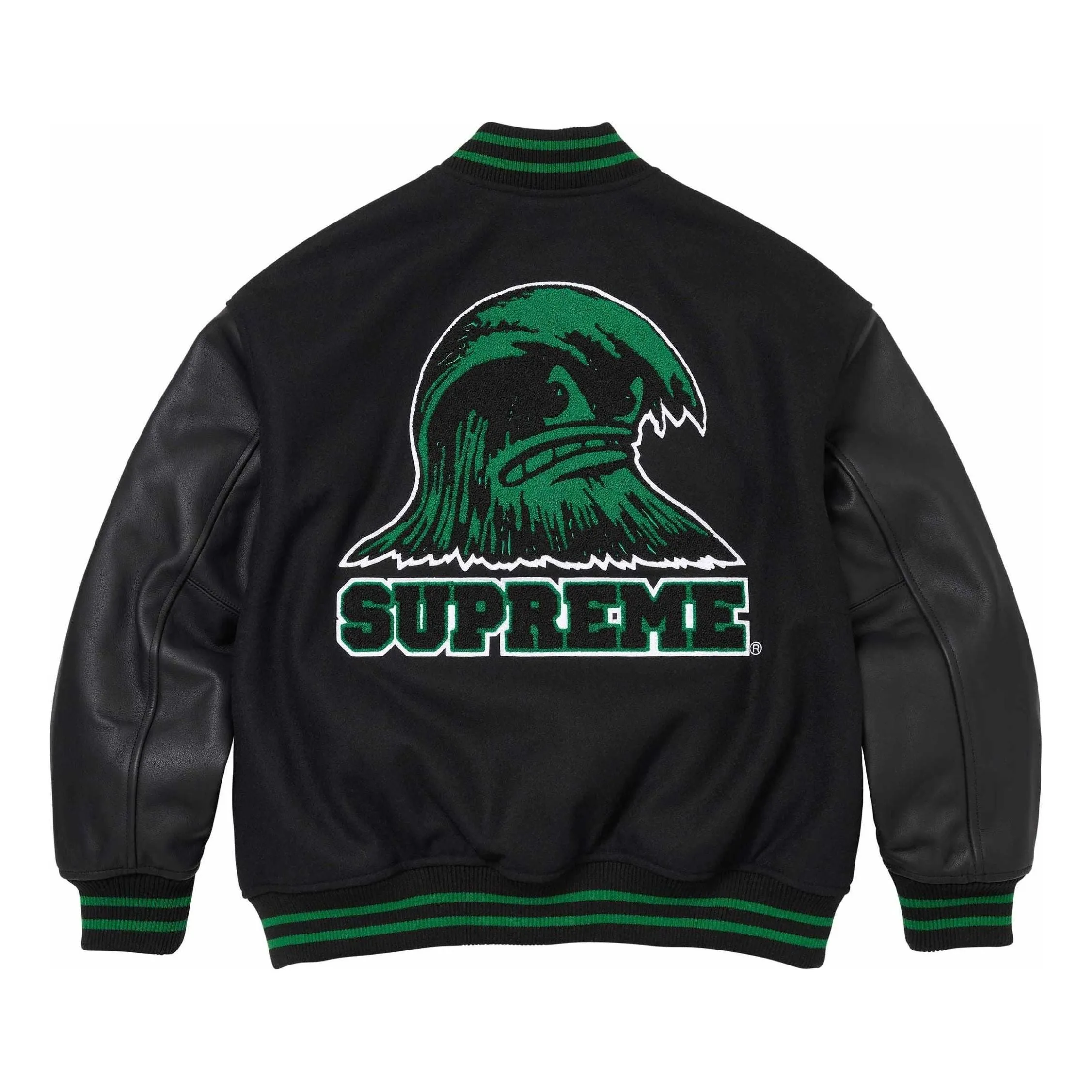 Supreme Wave Varsity Jacket 'Black Green' SUP-SS24-180 sold by KicksCrew product image thumbnail 2