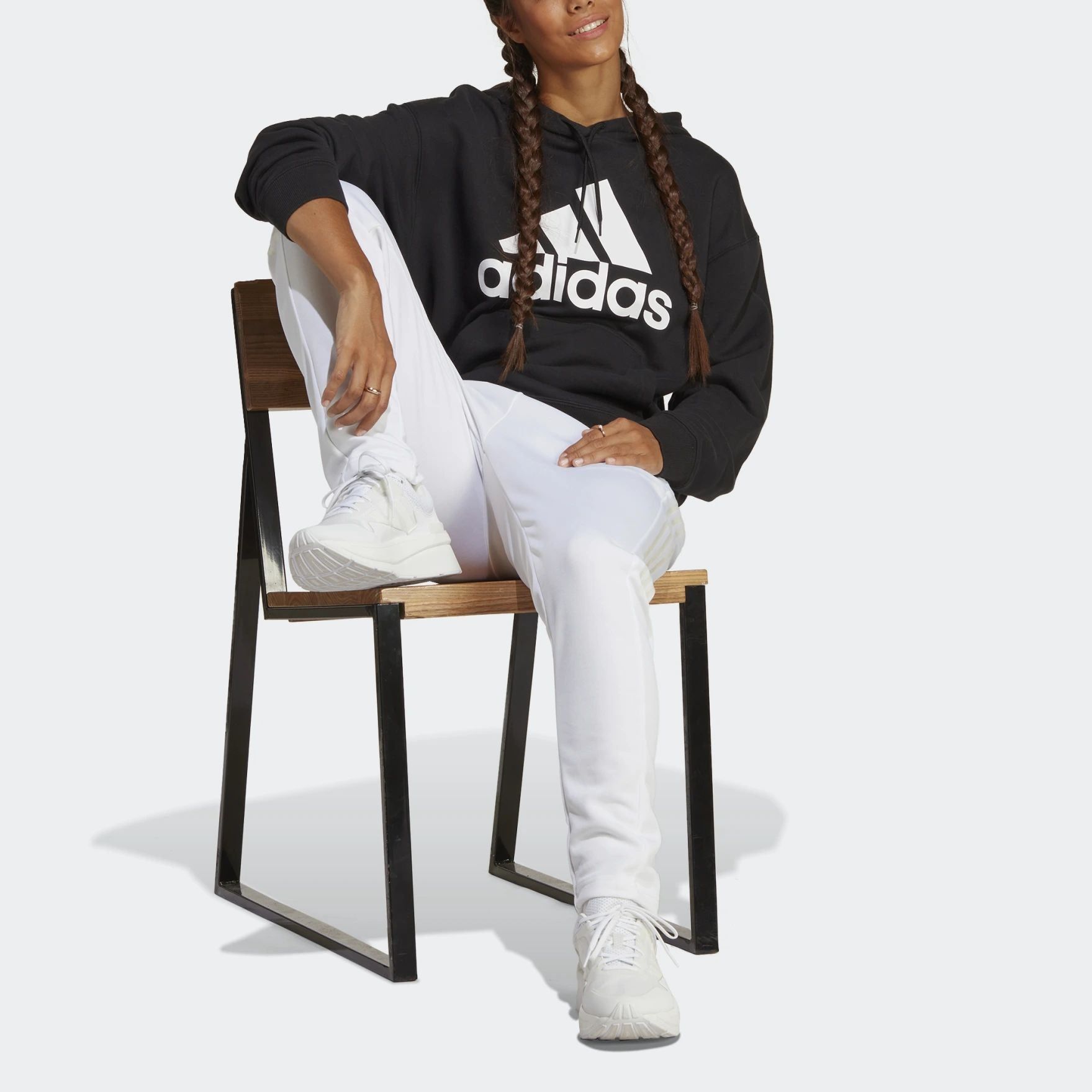 (WMNS) adidas Essentials Big Logo Oversized French Terry Hoodie 'Black' HR4934 sold by KicksCrew product image thumbnail 4