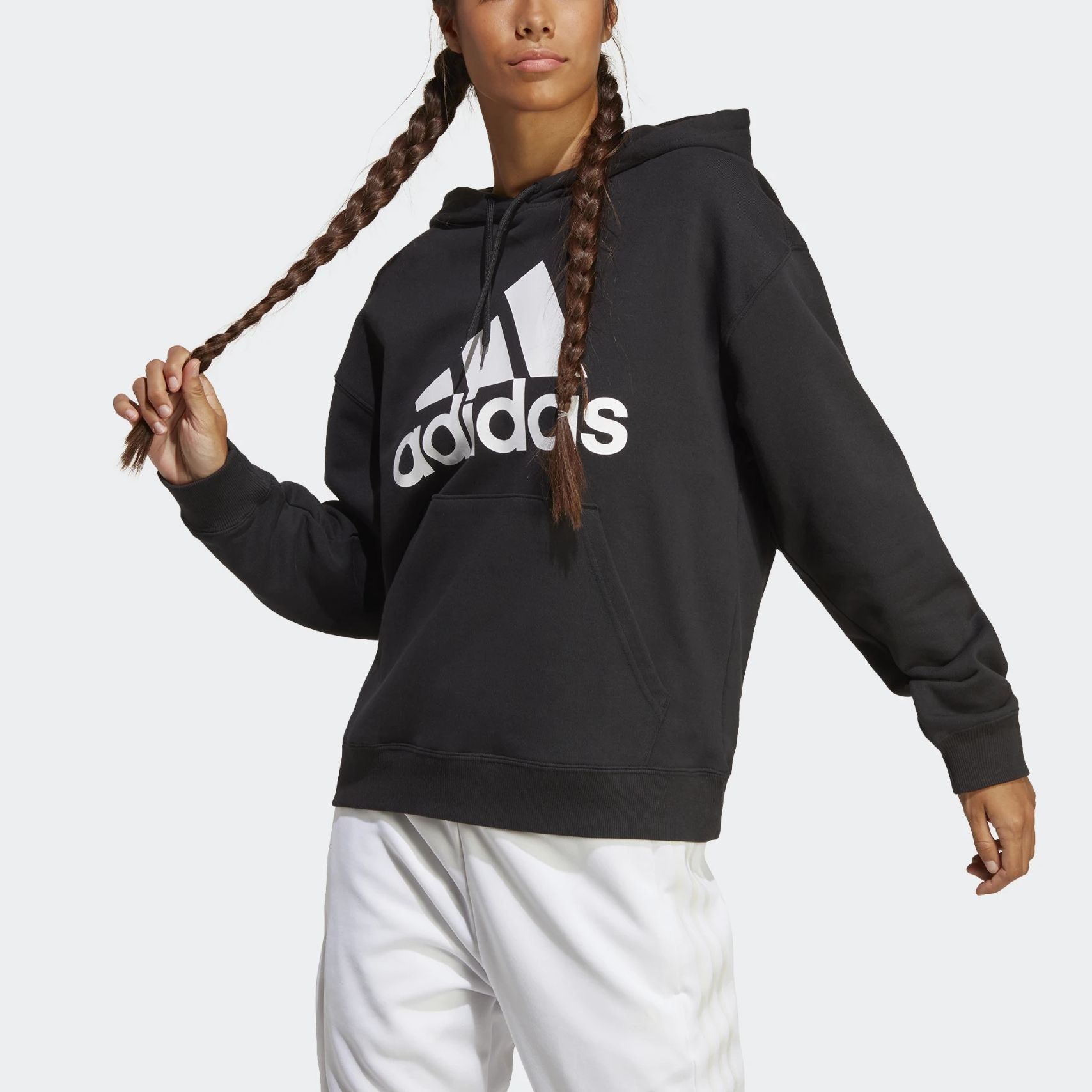(WMNS) adidas Essentials Big Logo Oversized French Terry Hoodie 'Black' HR4934 sold by KicksCrew product image thumbnail 2