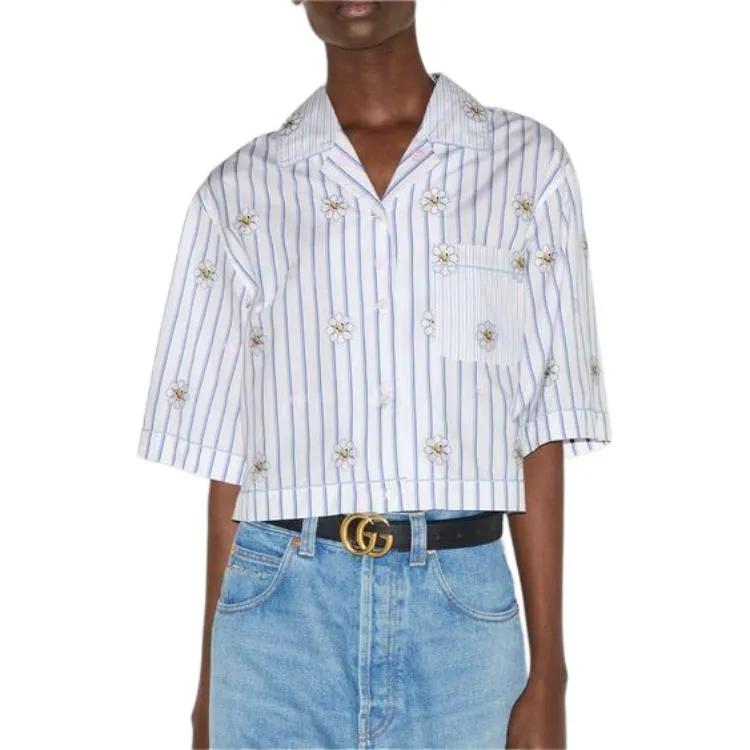 (WMNS) Gucci Interlocking G And Flower Print Shirt 'White Light Blue' 781761-ZAQFF-9241 sold by KicksCrew product image thumbnail 2