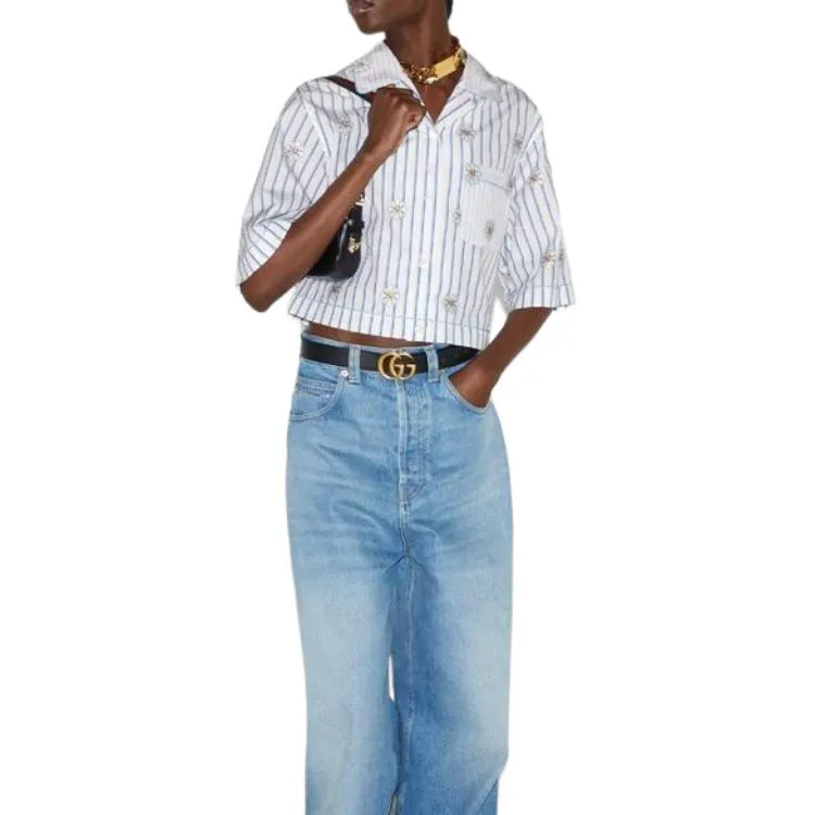 (WMNS) Gucci Interlocking G And Flower Print Shirt 'White Light Blue' 781761-ZAQFF-9241 sold by KicksCrew product image thumbnail 4