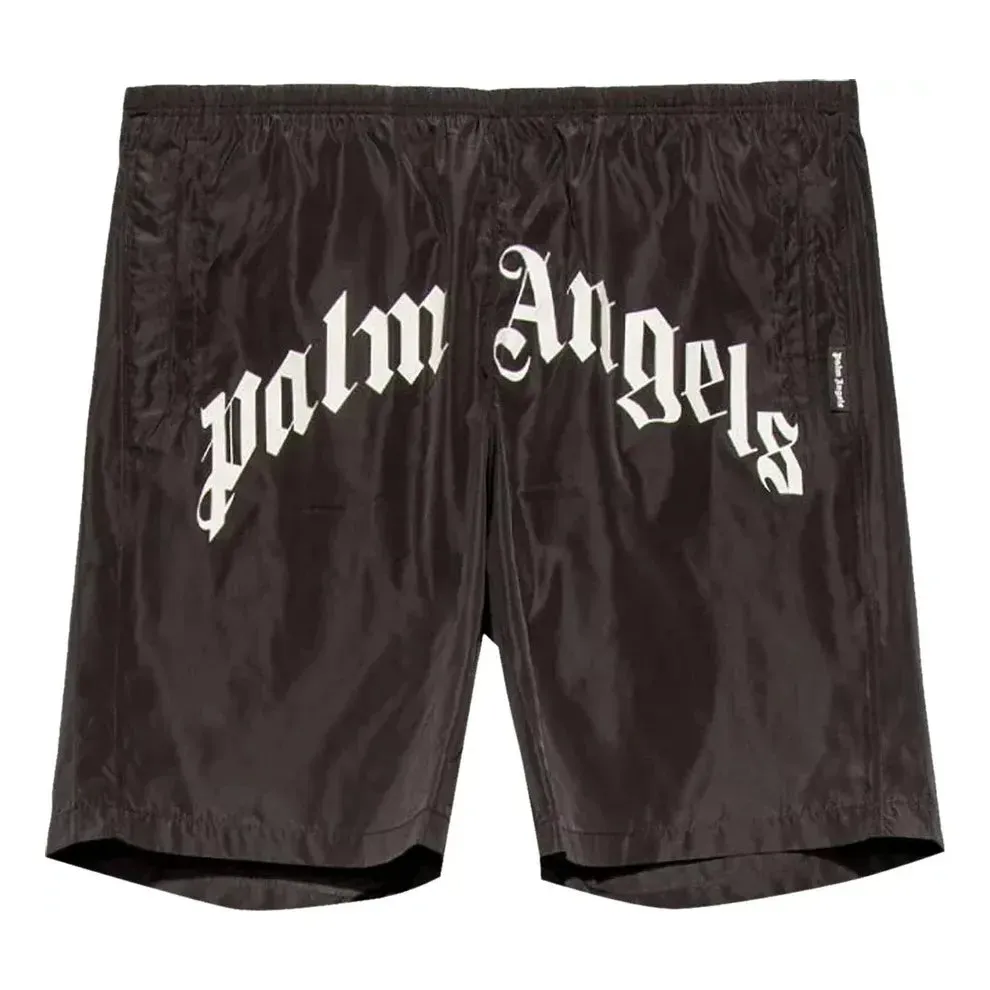 Palm Angels Curved Logo Swim Short 'Black White' PMFA005S21FAB0011001 sold by KicksCrew