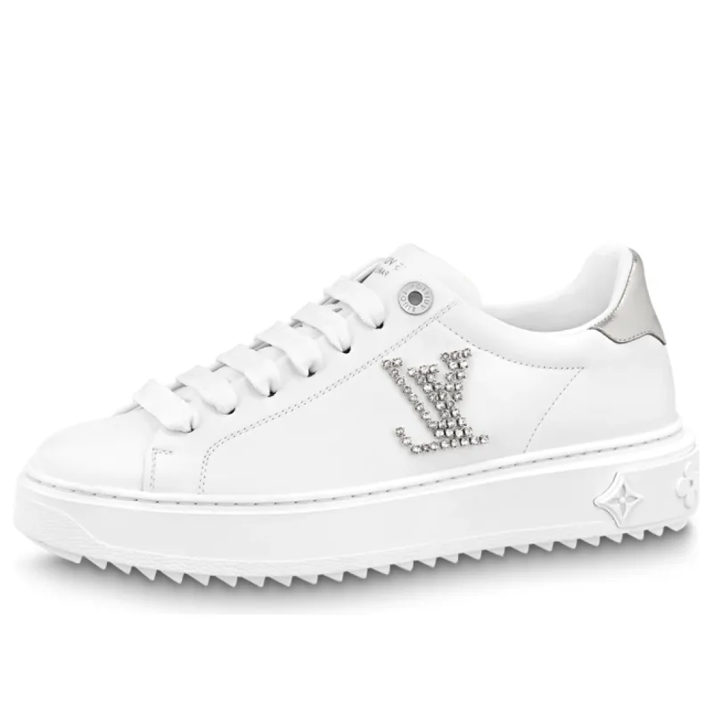 (WMNS) LOUIS VUITTON Time Out Sneakers 'White with Silver Rhinestone Logo' 1AAW10 sold by KicksCrew
