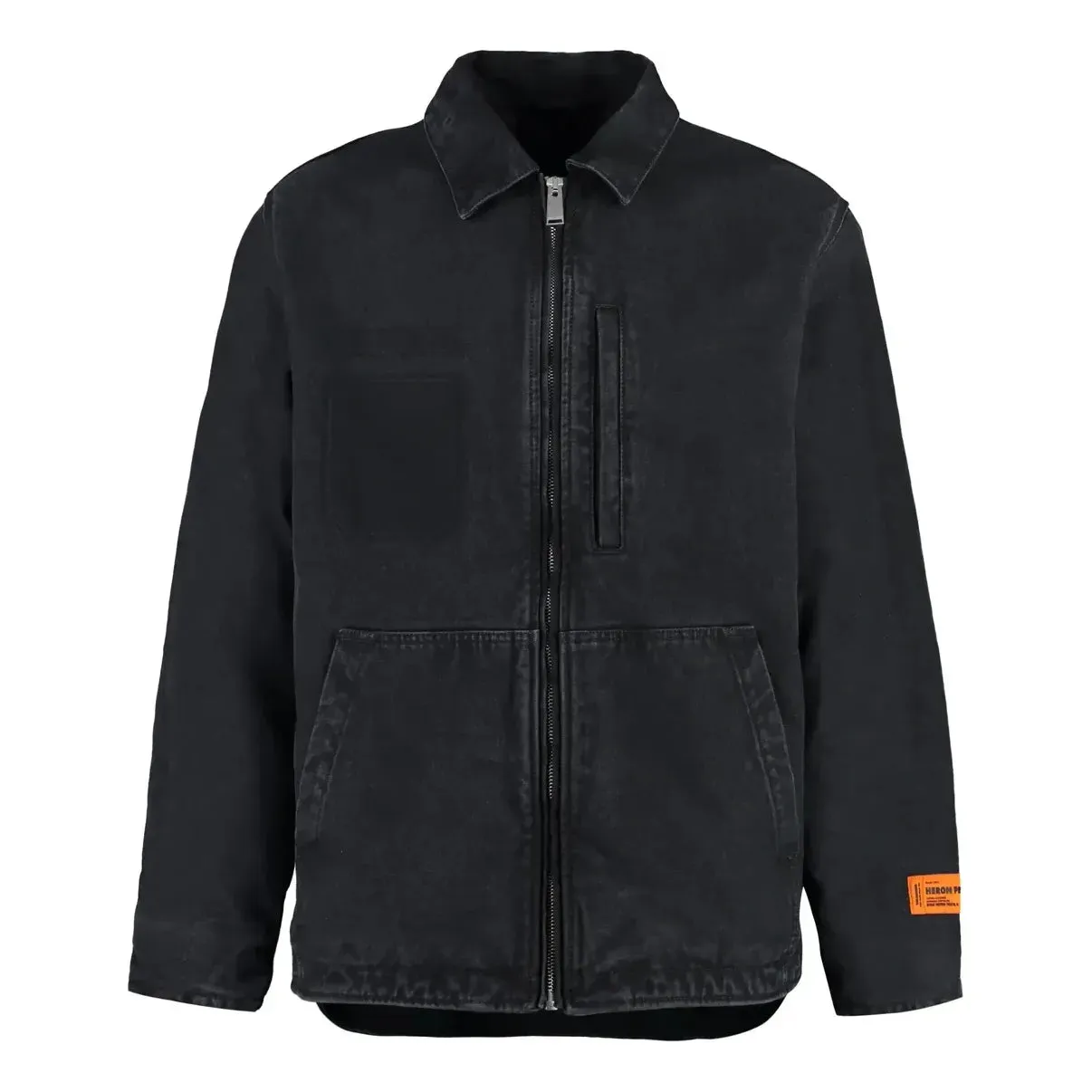 HERON PRESTON Collared Zip-Up Denim Jacket 'Black' HMEA062F21FAB00110001000 sold by KicksCrew