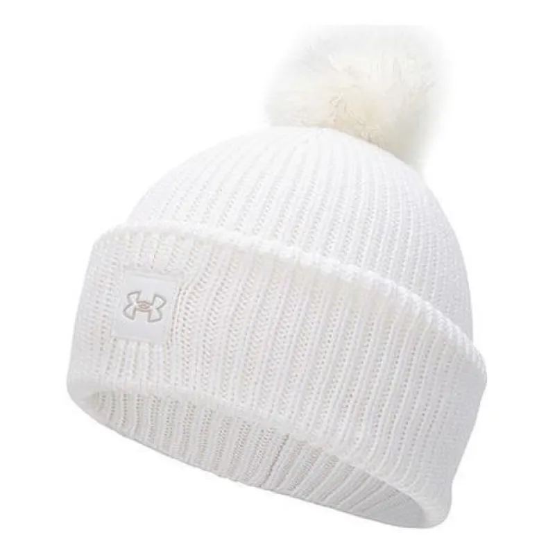 (WMNS) Under Armour ColdGear Infrared Halftime Ribbed Pom Beanie 'White' 1373098-100 sold by KicksCrew