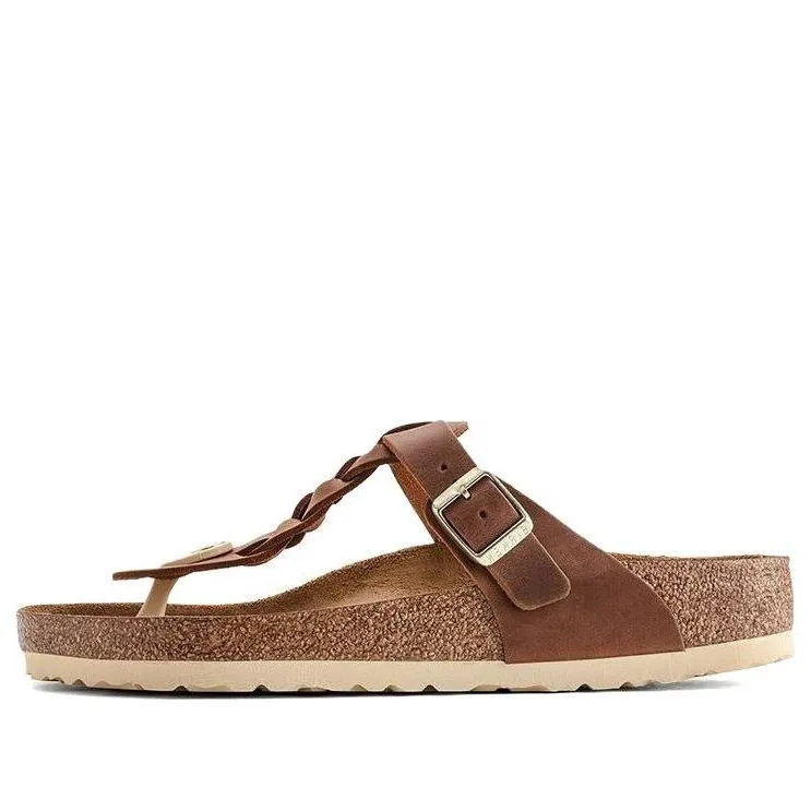 Birkenstock Gizeh Braided Waxy Leather Narrow Fit Sandals 'Cognac' 1021336 sold by KicksCrew