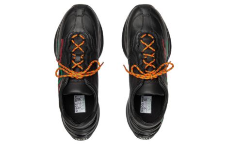 GUCCI Run Side-Stripe Lace-Up Sneakers 'Black Red Green' 721111-UHH20-1000 sold by KicksCrew