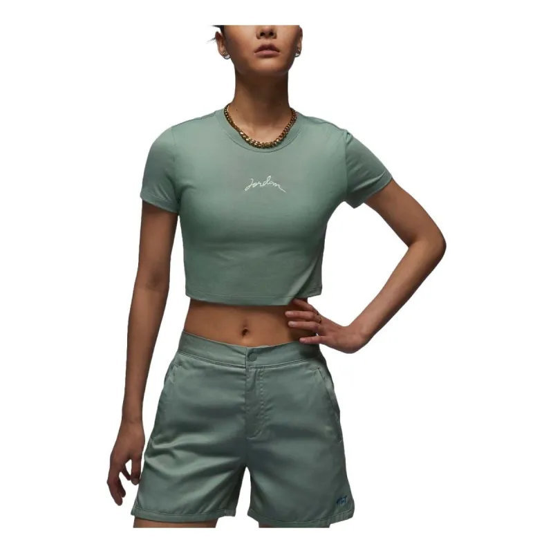 (WMNS) Air Jordan Graphic Slim Fit Crop T-shirt Asia Sizing 'Light Green' FN5721-304 sold by KicksCrew