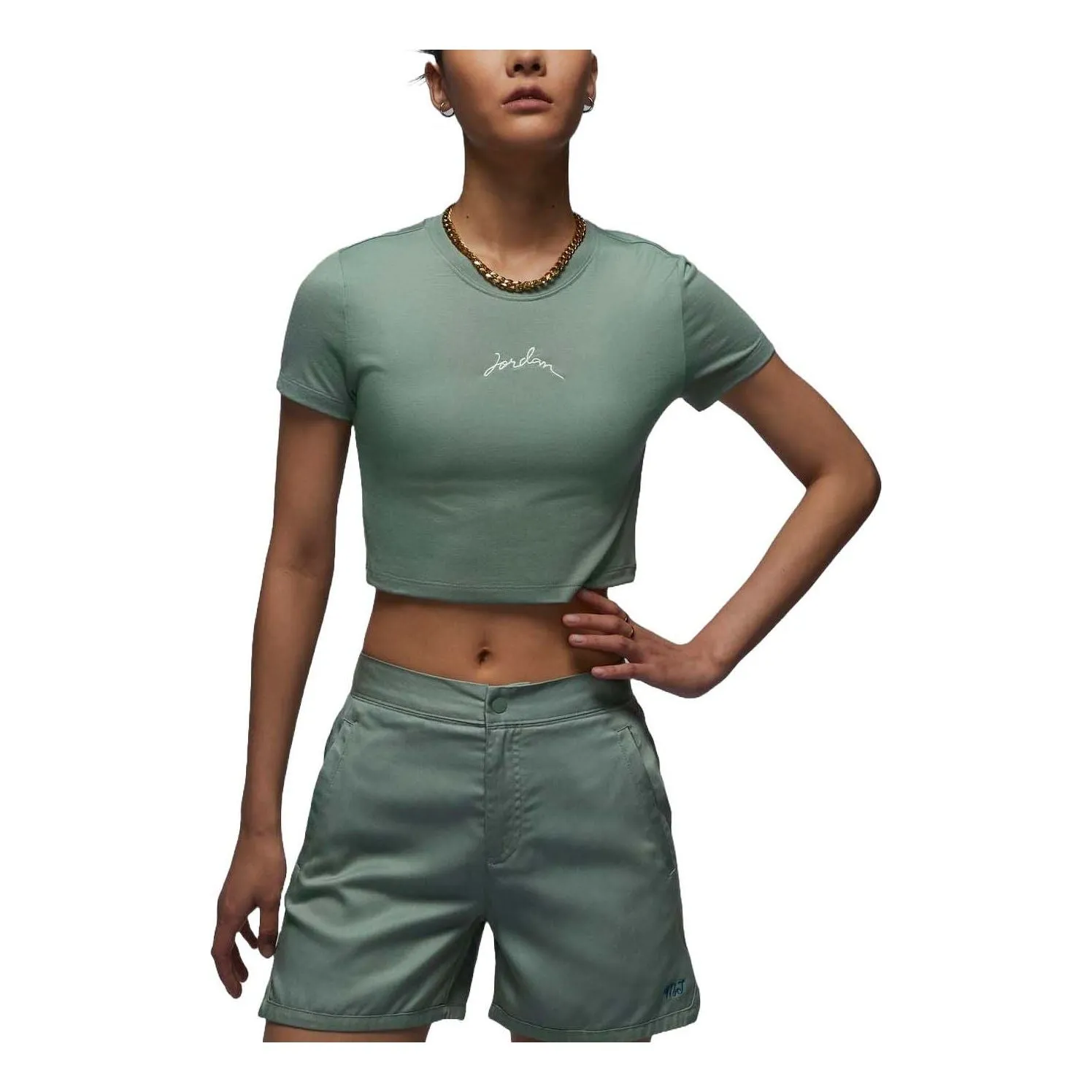 (WMNS) Air Jordan Graphic Slim Fit Crop T-shirt Asia Sizing 'Light Green' FN5721-304 sold by KicksCrew
