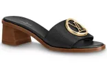 (WMNS) LOUIS VUITTON Lock It Heeled Mules 'Black' 1A57DG sold by KicksCrew