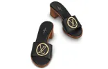 (WMNS) LOUIS VUITTON Lock It Heeled Mules 'Black' 1A57DG sold by KicksCrew
