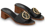 (WMNS) LOUIS VUITTON Lock It Heeled Mules 'Black' 1A57DG sold by KicksCrew