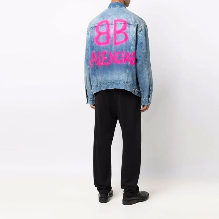 Balenciaga BB Sprayed Denim Jacket Large Fit 'Electric Blue Fuchsia' 678354TCW030406 sold by KicksCrew product image thumbnail 3