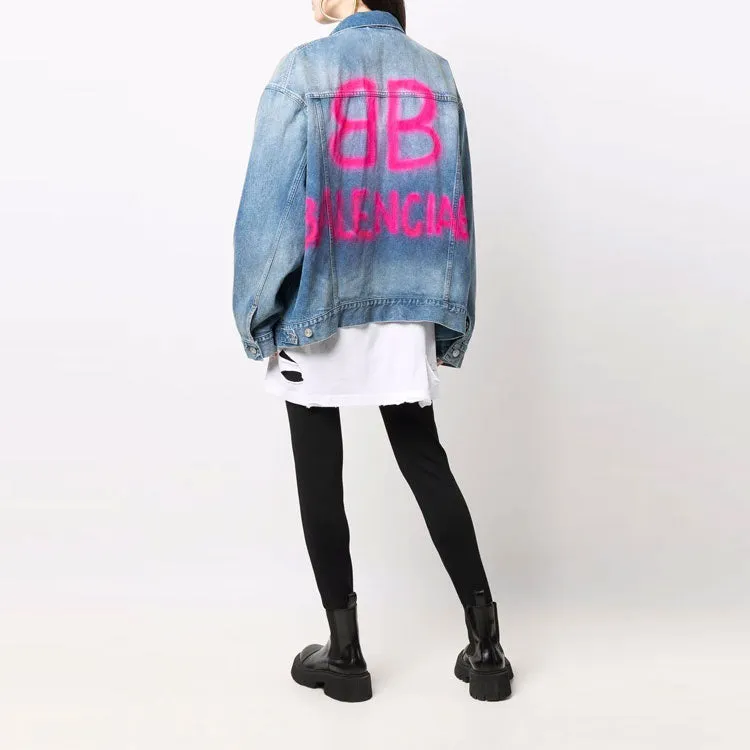 Balenciaga BB Sprayed Denim Jacket Large Fit 'Electric Blue Fuchsia' 678354TCW030406 sold by KicksCrew product image thumbnail 4