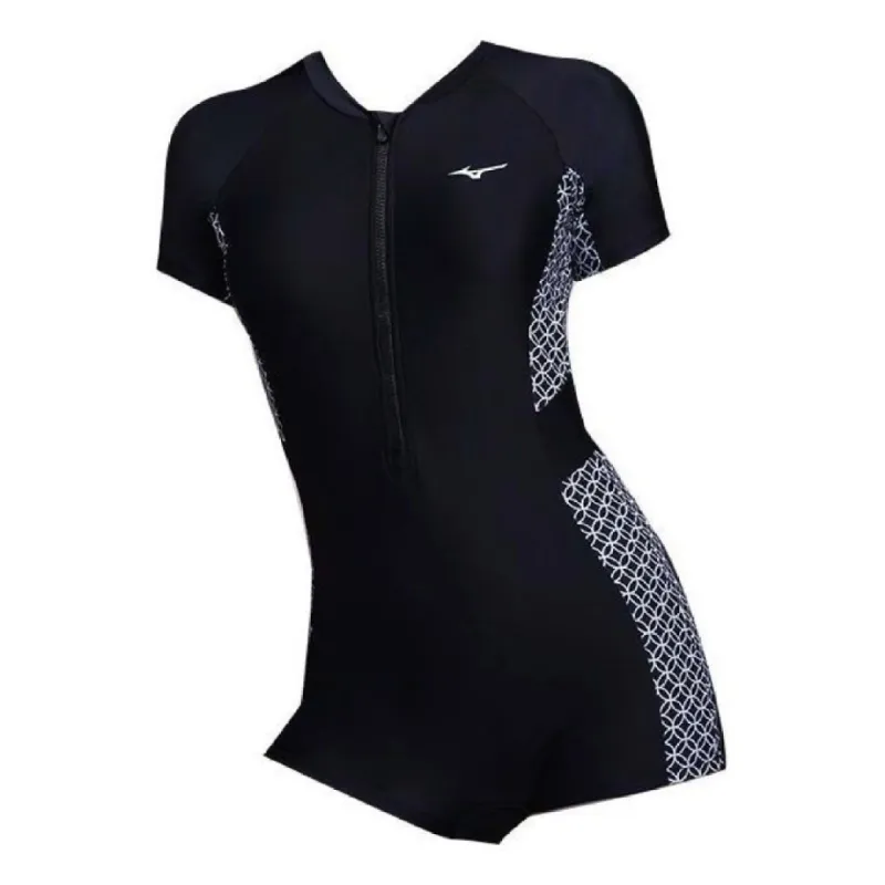 (WMNS) Mizuno Graphic Swimsuit 'Black White' N2CA1345 sold by KicksCrew