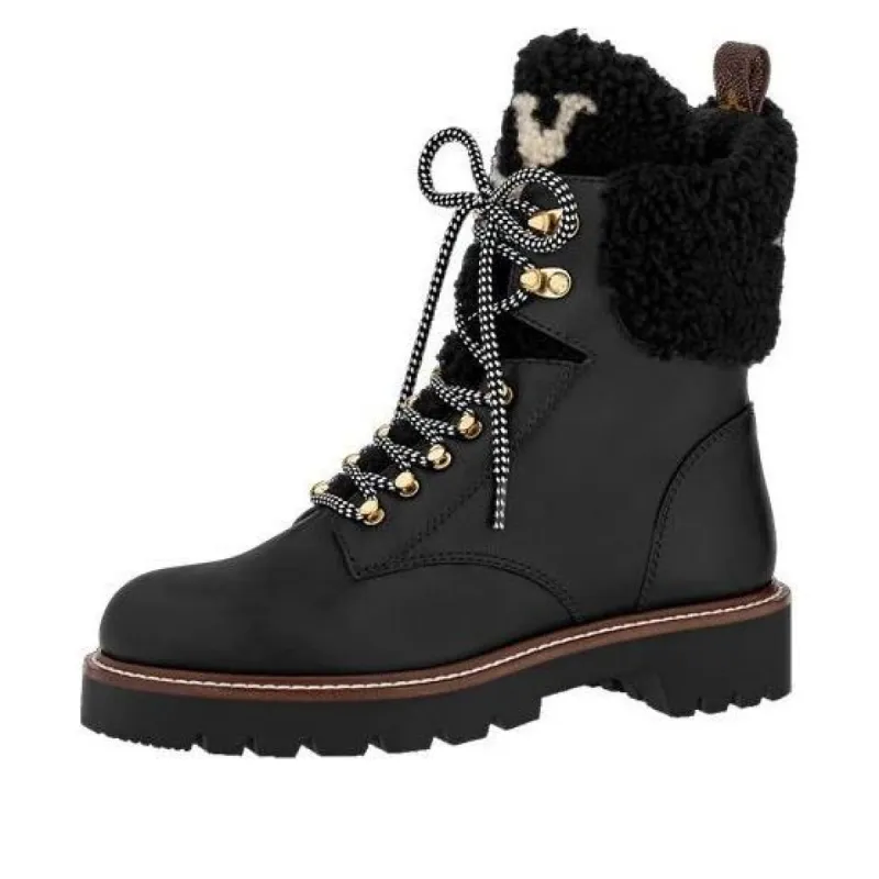 LOUIS VUITTON Territory Shearling Flat Ranger Boots 'Black' 1A95IY sold by KicksCrew