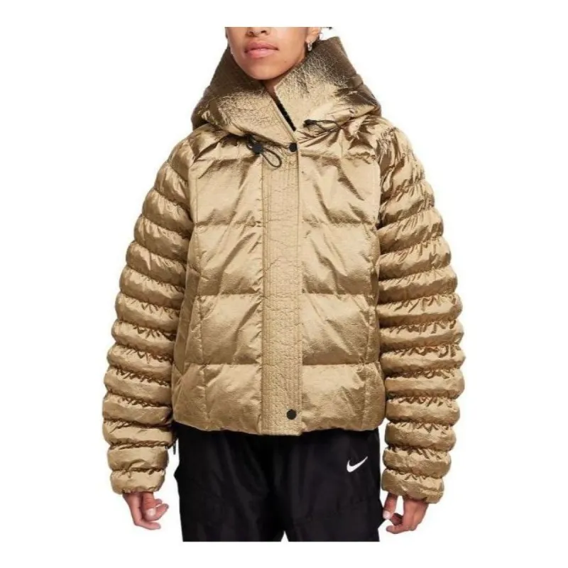 (WMNS) Nike Sportswear Swoosh Puffer Shine PrimaLoft Oversized Hooded Jacket 'Gold' FB8709-707 sold by KicksCrew