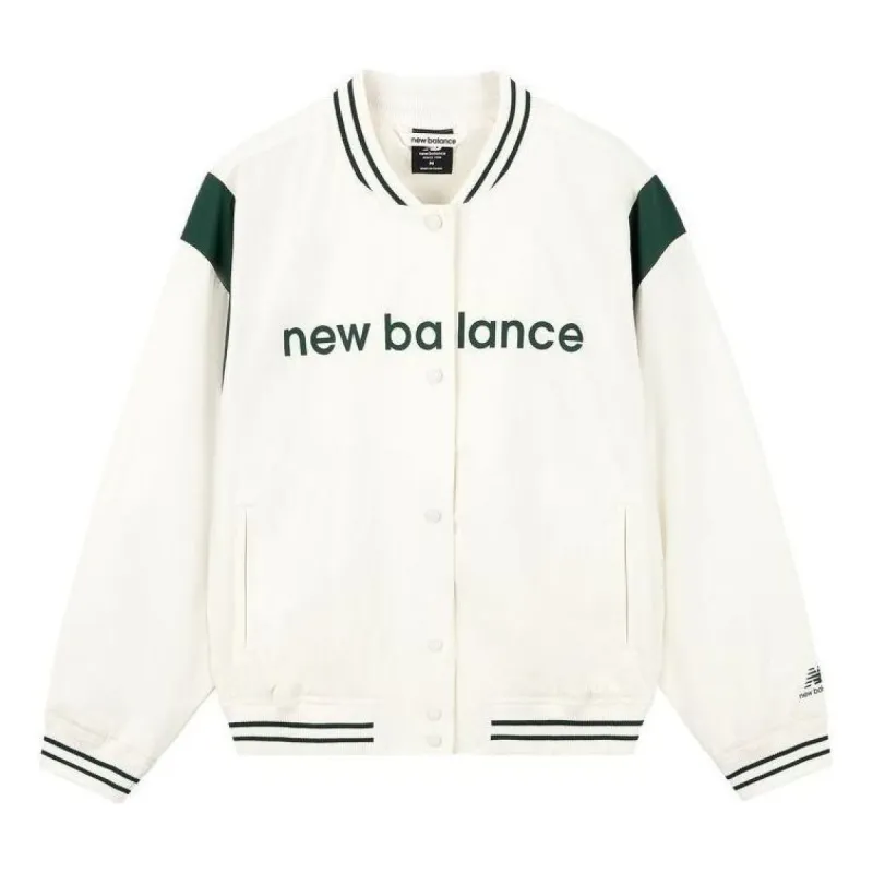 (WMNS) New Balance Baseball Jacket 'White Green' AWJ33312-CIC sold by KicksCrew