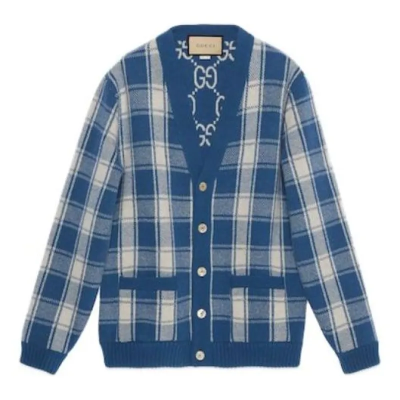 Gucci Reversible Checked Wool Cardigan 'Blue Ivory' 770586-XKDSM-4405 sold by KicksCrew