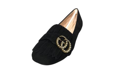 (WMNS) Gucci Marmont Fringe Suede Ballet Flats 'Black' 454299-C2000-1000 sold by KicksCrew