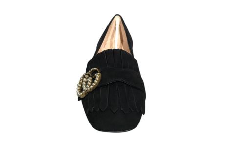 (WMNS) Gucci Marmont Fringe Suede Ballet Flats 'Black' 454299-C2000-1000 sold by KicksCrew