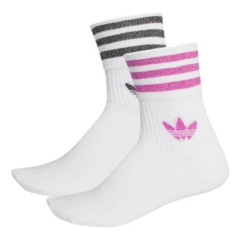 (WMNS) adidas Mid-Cut Glitter Crew Socks 2 Pairs 'White' FL9685 sold by KicksCrew