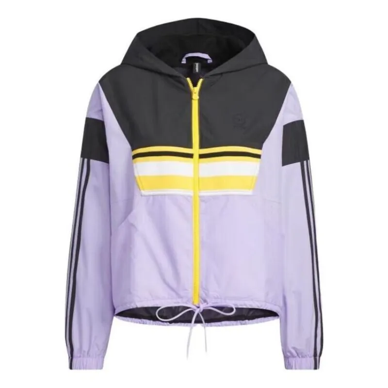 (WMNS) adidas Neo Hooded Windproof Woven Casual Jacket 'Purple Black' IK6006 sold by KicksCrew