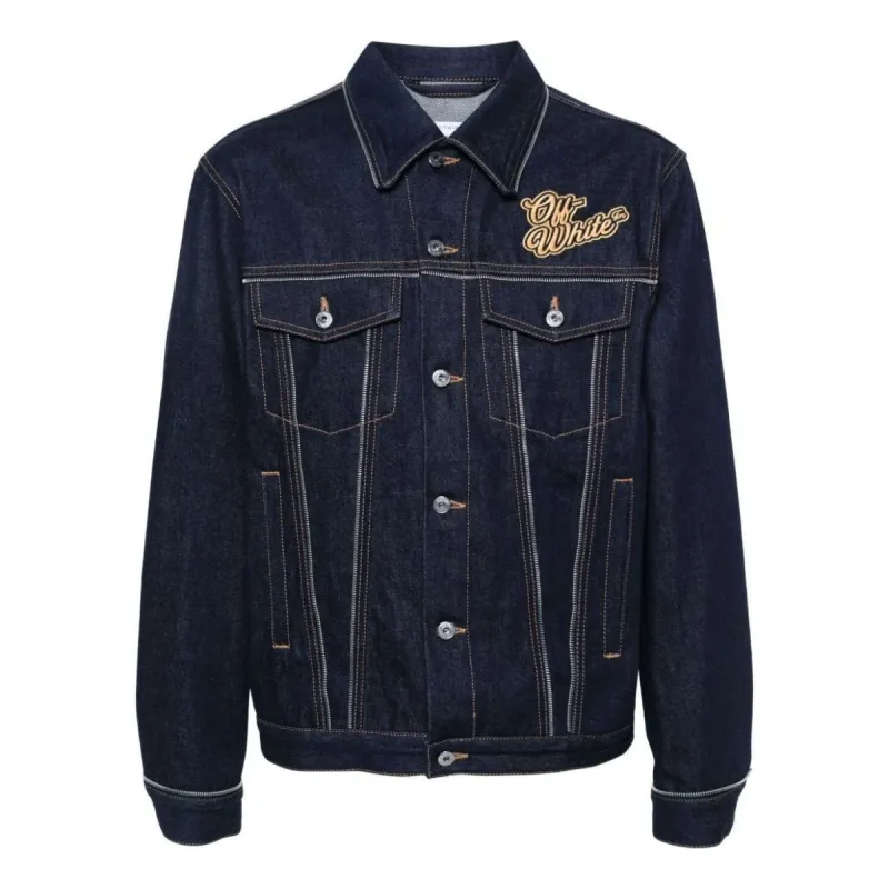 Off-White 90s Logo Skate Denim Jacket 'Raw Blue Gold' OMYE092S24DEN0014522 sold by KicksCrew