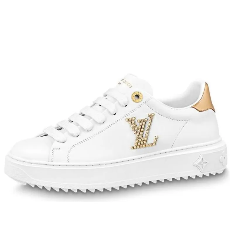 (WMNS) LOUIS VUITTON Time Out Sneakers 'White with Gold Rhinestone Logo' 1AAW0C sold by KicksCrew